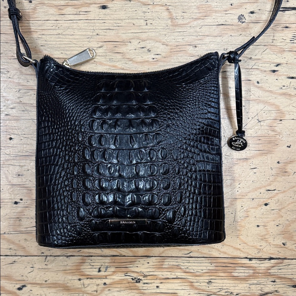Brahmin Katie Black Croc-Embossed Crossbody Bag - Picture 2 of 8